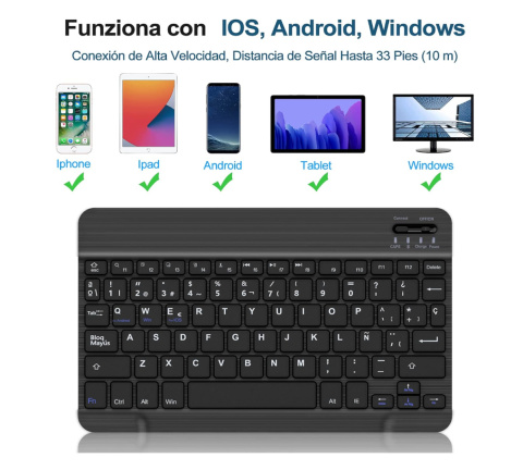 Hiszpańska klawiatura Bluetooth iPada Tablet iOS, Android, Windows Hiszpańska klawiatura Bluetooth iPada Tablet iOS, Android, Windows