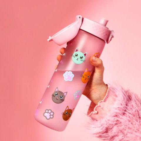 Butelka na wodę ION8 Recyclon 500 ml. Kot Różowy bidon bezpieczny Butelka na wodę ION8 Recyclon 500 ml. Kot Różowy bidon bezpieczny