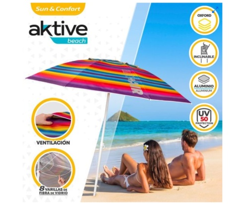 Parasol plażowy ogrodowy wiatroszczelny 200cm wielokolor paski Aktive Parasol plażowy ogrodowy wiatroszczelny 200cm wielokolor paski Aktive
