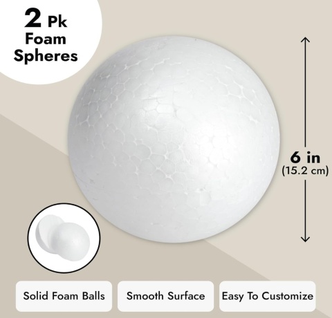 2 sztuki styropianowych kulek do majsterkowania,dekoracji, białe,15 cm