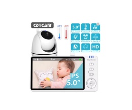 Niania 5,0'' video z kamerą obrotową 360 Bezprzewodowa noktowizor