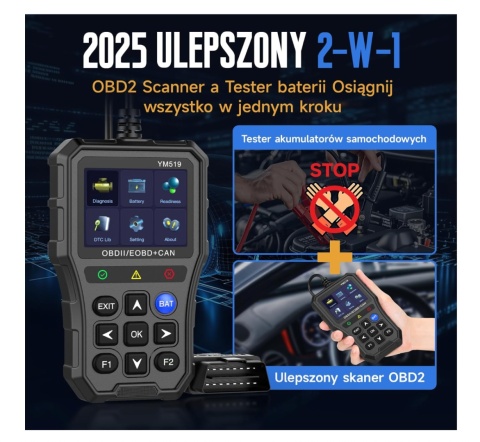 Ulepszony YM519 uniwersalny skaner OBD2 i tester baterii skaner kodów Ulepszony YM519 uniwersalny skaner OBD2 i tester baterii skaner kodów