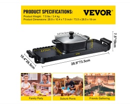 VEVOR Elektryczny grill z garnkiem, 1600 W koreański grill