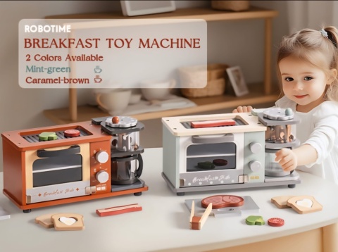 Zestaw kuchenny drewniany dla dzieci (Miętowa Maszyna do Śniadania)