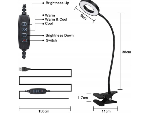 2 x Elastyczna lampa biurowa NOCNA do czytania USB 3 TRYBY ŚWIECENIA