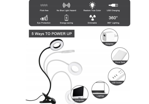 2 x Elastyczna lampa biurowa NOCNA do czytania USB 3 TRYBY ŚWIECENIA