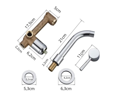 Bateria umywalkowa podtynkowa srebny mat wylewka 21 cm