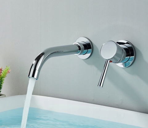 Bateria umywalkowa podtynkowa srebny mat wylewka 21 cm