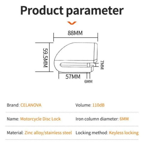 Blokada Tarczy Hamulcowej z Alarmem Do Motocykli i Rowerów Wodoodporna
