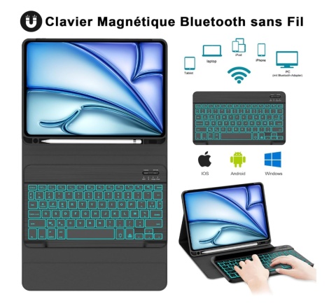 Etui czarne JADEMALL iPad Air 11 M2/M3 2025/2022 Odłączana Bluetooth