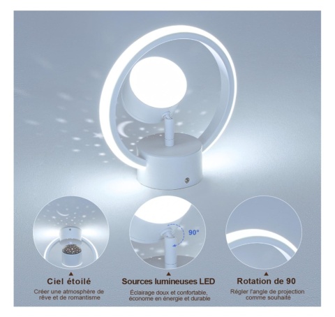 Kuwork Lampa sufitowa LED do sypialni o obrotie 90 stop. efekt gwiazd