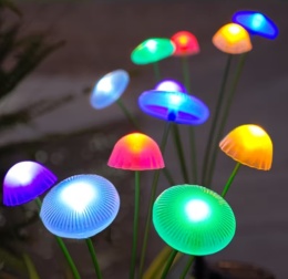 Lampa solarna ogrodowa wbijana grzybki kolorowe LED 10 grzybków czujnik zmierzchu