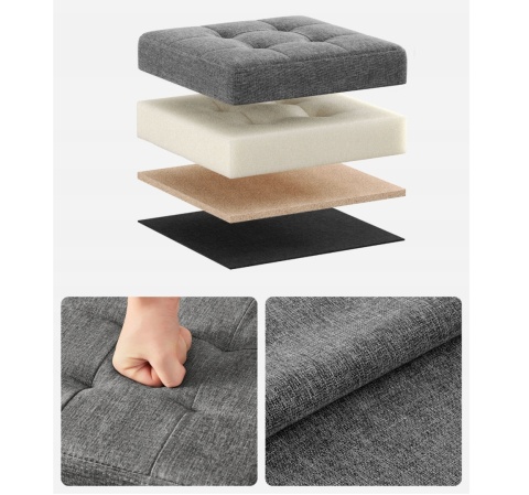 Mała pufa pikowana 30cm ciemnoszara Składana z miejscem na rzeczy