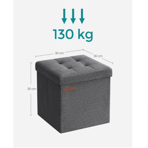 Mała pufa pikowana 30cm ciemnoszara Składana z miejscem na rzeczy