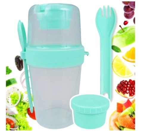 Pojemnik śniadaniowy widelec lunch box pojemnik na sałatkę ZIELONY