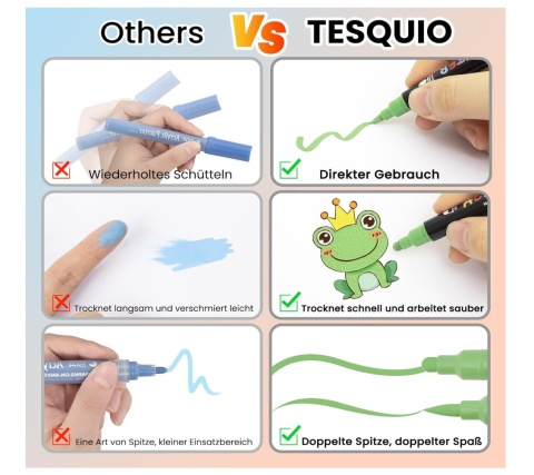 Tesquio akrylowe długopisy wodoodporne Dual Tip 42 kolory