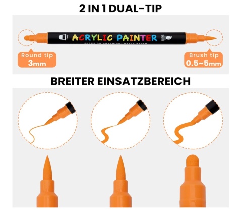 Tesquio akrylowe długopisy wodoodporne Dual Tip 42 kolory