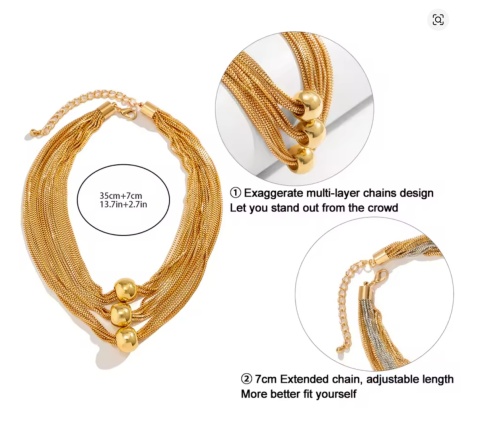 Choker damski gruby złoty łańcuszek z kulkami modny naszyjnik