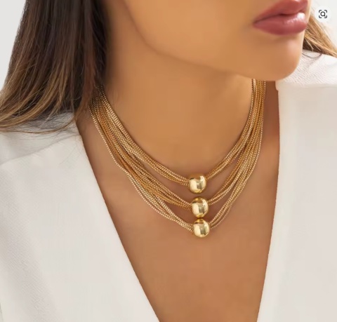 Choker damski gruby złoty łańcuszek z kulkami modny naszyjnik