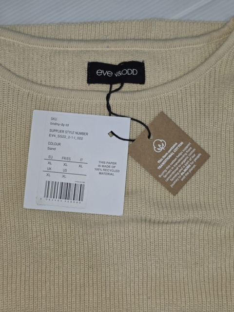 Even&Odd Sweter Damski Rozmiar XL 100% Bawełna Kremowy Crop Nowy