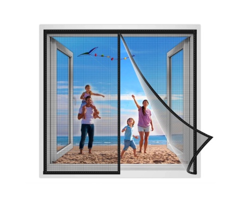 Magnetyczna moskitiera na drzwi 120x210cm. na rzepy Czarna Wzmocniona