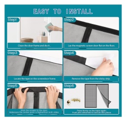 Magnetyczna moskitiera na drzwi 120x210cm. na rzepy Czarna Wzmocniona