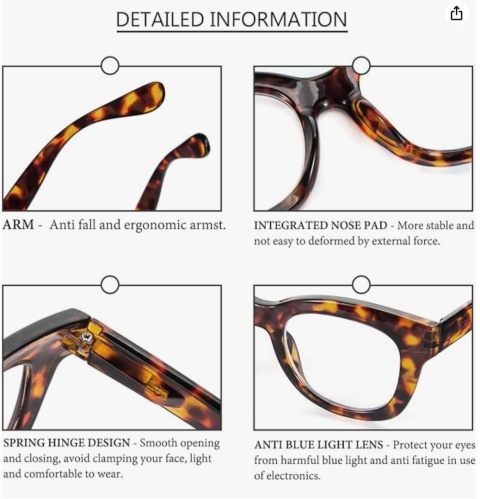 Okulary do czytania oversize filtr światła niebieskiego 3 sztuki. +2,5