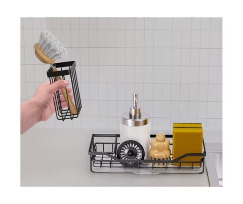 Organizer do zlewu czarny stal nierdzewna ociekacz na gąb.