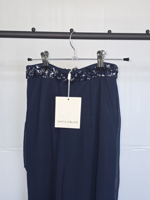 Spodnie damskie dzwony Maya Deluxe granatowe eleganckie Rozmiar S