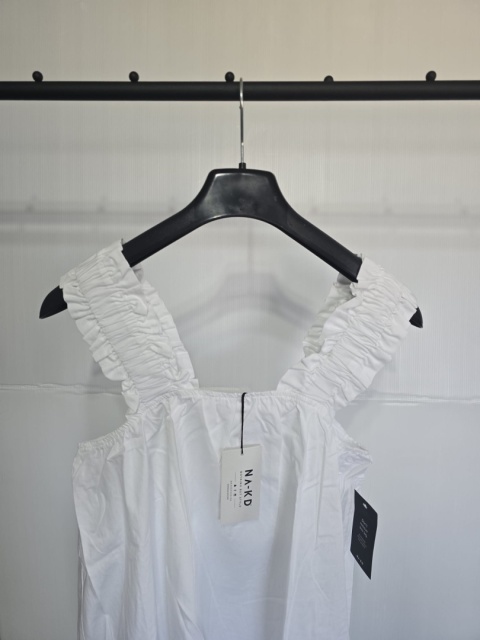 Sukienka biała NA-KD mini z podszewką falbany lato 34, 100% Bawełna