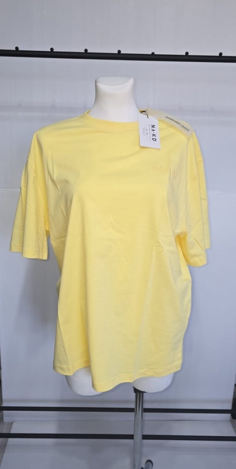 T-shirt damski NA-KD żółty oversize 100 % bawełna basic XS