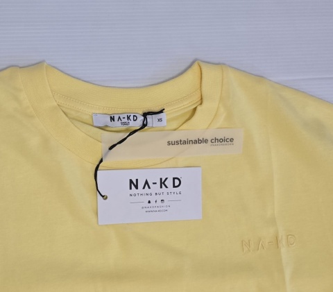 T-shirt damski NA-KD żółty oversize 100 % bawełna basic XS