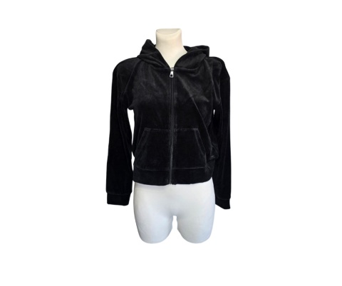 Welurowa bluza damska Rozmiar S TOM TAILOR czarna crop kaptur