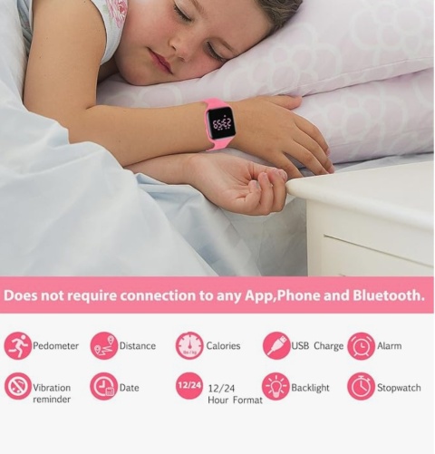 Zegarek sportowy dla dzieci LED krokomierz alarm USB wodoodporny