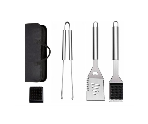 Zestaw narzędzi do grilla, ze stali nierdzewnej, z torbą, 3 szt.