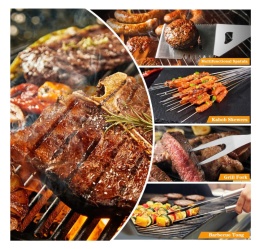 Zestaw narzędzi do grilla, ze stali nierdzewnej, z torbą, 3 szt.